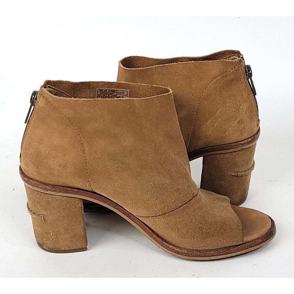UGG Bootie Womens 7 Suede Ginger Chestnut Peep Toe Ankle Block Heel Boots - Picture 4 of 14